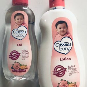 CUSSONS BABY SET OIL 200ML,LOTION 400ML WITH Rose & EXTRACTS OF Almond Oil .