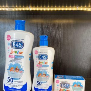 E45 Junior Teens Foaming Wash 1200ml, Glowing Body Lotion 400ml & Bar Soap SPF50+